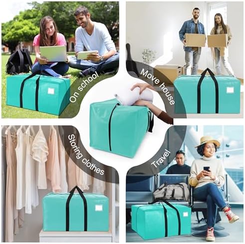 6 Pack Heavy Duty Extra Large Moving Bags W/Backpack Straps - Strong Handles & Zippers, Storage Totes For Space Saving, Fold Flat, Alternative to Box and Bin (40 gal, Aquamarine) - Image 6