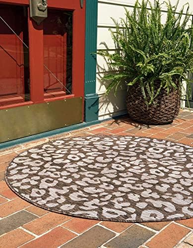 Unique Loom Outdoor Safari Collection Area Rug - Leopard (10' Round, Brown/ Light Brown) - Image 3