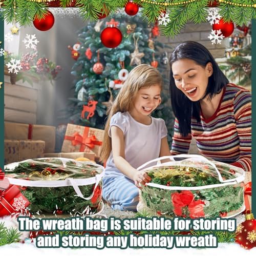 Zhengmy 20 Pcs 30 Inch Christmas Wreath Storage Bags Transparent Wreath Storage Container Bulk Wreaths Box with Dual Zippers and Handles for Xmas Holiday Wreaths Garland - Image 5