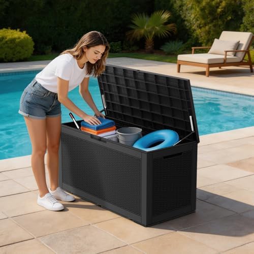 Mars Villa Deck Box, Outdoor Storage Box Waterproof, 100 Gallon, Black - Image 3