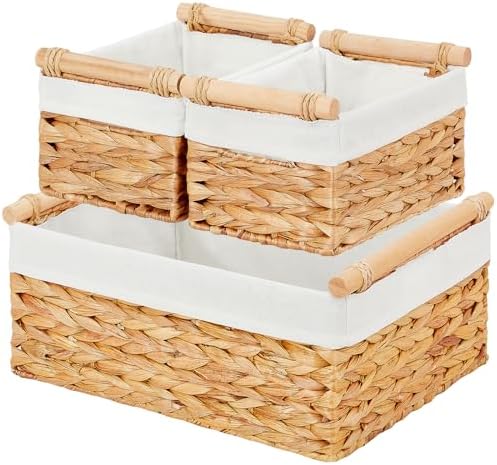 Vagusicc Wicker Storage Basket, 3-Packs Water Hyacinth Storage Baskets for Organizing, Large Cube Storage Organizer Baskets Bins with Handles for Shelves Decor, Small Toilet Paper Storage Basket by Vagusicc