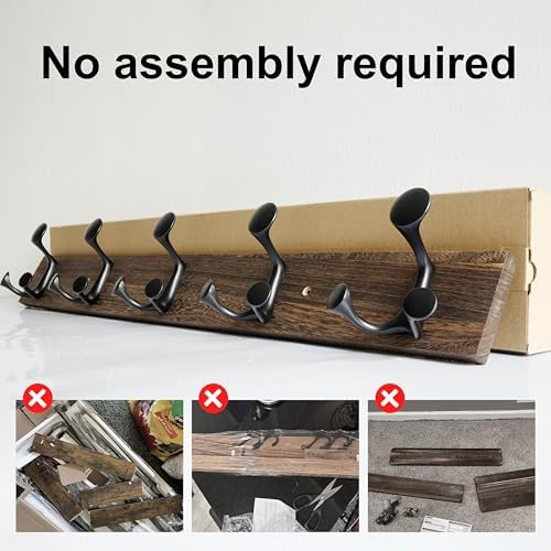 SKOLOO 30-Inch Wood Burnt Coat Rack Wall Mount with 5 Triple Hooks - Ideal for Family Entrances, Classrooms, and Pet Supplies Storage - Perfect Coat Hooks for Wall, Pack of 2 - Image 4