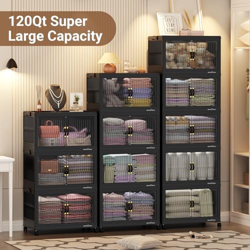 BROVIEW 600Qt Stackable Storage Bins with Lid for Home Dorm, 5Pack Black - Image 4