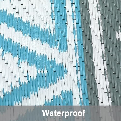 Outdoor Plastic Straw Rug 9x18 Large Floor Mat Boho Waterproof Rug for Patio Reversible Rug for Outdoors RV Beach Patio Camping Backyard Deck Picnic Camping Outside Grey Teal - Image 5