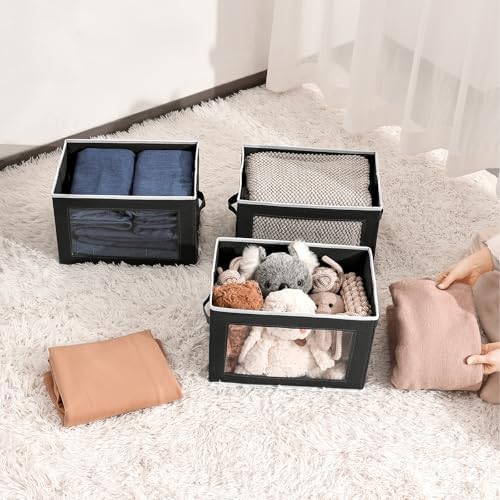 Homsorout Stackable Storage Bins with Lids - Medium Storage Box with Lids, Foldable Closet Boxes for Organizing, Wardrobe Clothes Organizer with Window, Cubes Bins for Living Room, 5 Pack, Black - Image 3