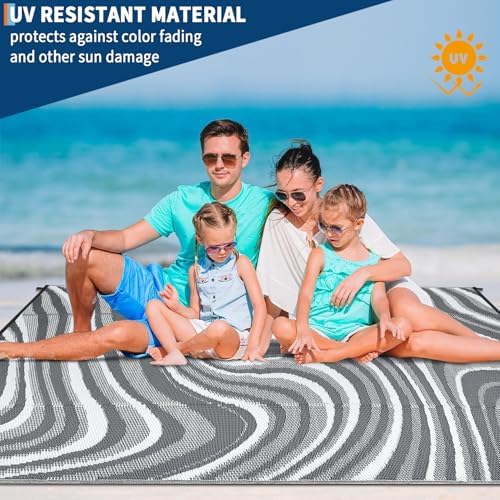 Garvee Outdoor Rug 8x10 Modern Waterproof Outdoor Plastic Straw Rug, Grey - Image 6