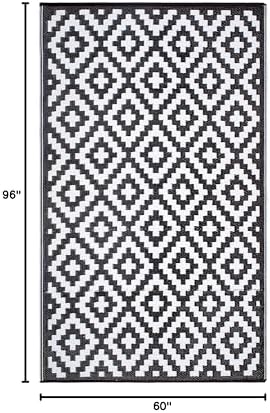 FH Home Outdoor Rug - Waterproof, Fade Resistant, Reversible - Premium Recycled Plastic - Geometric - Patio, Porch, Deck, Balcony - Aztec - Black & White Crease Free - 5 x 8 ft - Image 2