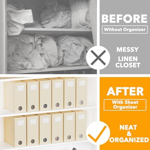 SpaceAid 12 Pack Bed Sheet Organizers and Storage, Foldable Organizer for Linen Closet, Set Folder Keeper With Window XL (Queen & King Size) Bedding Container (Beige) - Image 2