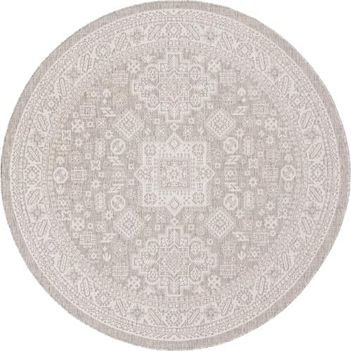 Rugs.com - Outdoor Aztec Rug – 8 Ft Round Light Gray Indoor/Outdoor Rug – Stain-Resistant, Washable, Perfect for Patios, Decks, and Porches - Image 3