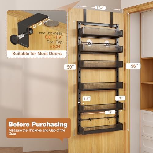 Pantry Door Organizers and Storage, 6-Tier Large Metal Heavy-Duty Frame Over the Door Spice Rack, 2 in 1 Wall-Mounted or Hanging shelf for Kitchen, Bathroom, Laundry Room, Bedroom, Closet &Nursery - Image 2