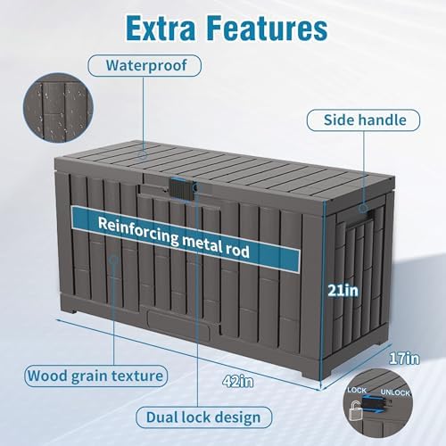 Outdoor Storage Box, 60 Gallon Waterproof Deck Box, Lockable Storage Container, Built-in Reinforcing Metal Rod Outside Resin Bin for Patio, Garden, Poolside and Garage - Image 2