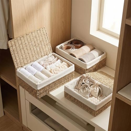 Large Storage Baskets with Lid Set of 3, Woven Bins with Liner - Image 6