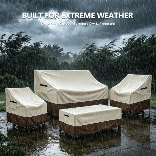 4-Piece Patio Furniture Cover Set, 600D Heavy Duty Outdoor Furniture Covers Waterproof — Fits 3-Seater Sofa, Swivel Rocker Chair & Coffee Table, All Weather Outdoor Protection, Small - Image 4