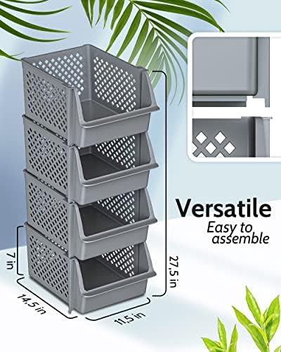 Skywin Stackable Storage Bins Open Front for Pantry Storage, 4 Pack - Grey - Image 2