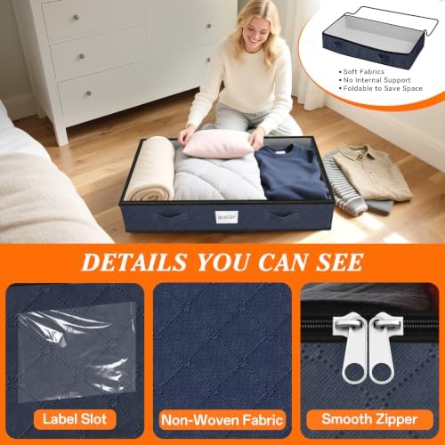 90L Under Bed Storage Containers, Storage Bags, Organizers, 8-Pack, Blue - Image 4