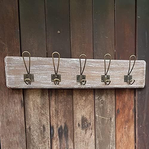 Coat Rack Wall Mount, Reclaimed Wood, 24 Inch, 5 Bronze Hooks, Whitewash - Image 3