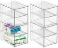 mDesign Stackable Storage Containers Box with 2 Pull-Out Drawers - Stacking Plastic Drawer Bins for Master or Guest Bathroom, Linen Closet, Vanity, Makeup Table Lumiere Collection 4 Pack, Clear by mDesign