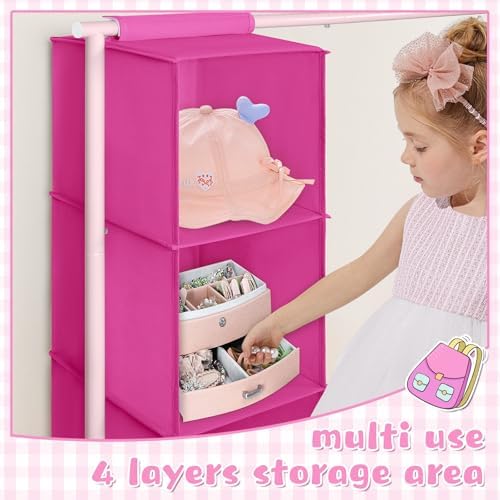Univivi Kids Clothing Rack with Hanging Organizer, Rose Red and Pink - Image 4