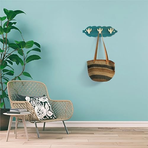 Vintage Wall Mounted Coat Rack with 3 Polished Brass Cactus Hooks – Solid Teal Wood Base, Decorative Hook Rail for Bags & Towels, Southwestern Organizer for Entryway & Bedroom - Image 6