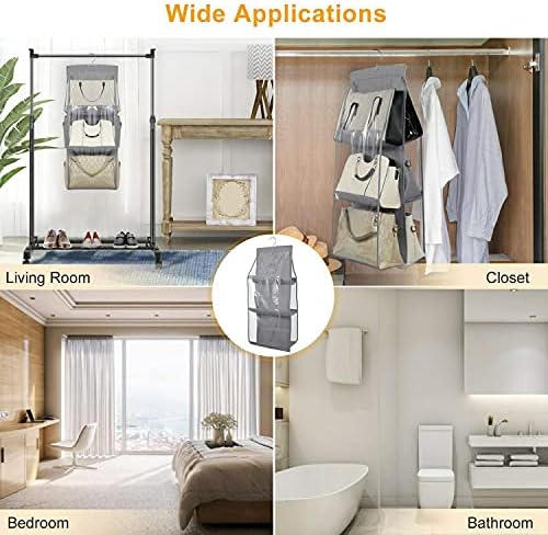 Kuber Industries Dust Proof Hanging Handbag Purse Clutch Storage Organizer with 6 Large Compartments & Hanger (Grey) (HS39KUBMART023555) - Image 4