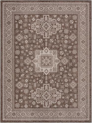 Rugs.com - Outdoor Aztec Rug – 9' x 12' Brown Indoor/Outdoor Rug – Washable, Stain-Resistant, for Patios, Decks, and Porches - Image 3