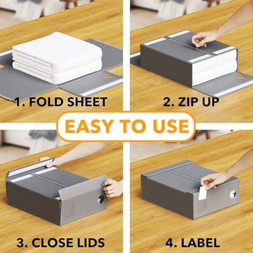 SpaceAid 9 Pack Bed Sheet Organizers and Storage, Foldable Sheet Organizer with Window for Linen Closet, Set Folder Keeper for Queen & King Size Bedding Storage (Gray) - Image 3