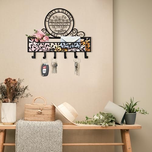Personalized Metal Last Name Anniversary Key and Mail Holder, Wall Mount Entryway Organizer with Hooks, Custom Family Name Key Rack for Kitchen, Bathroom, and Home Storage - Image 2
