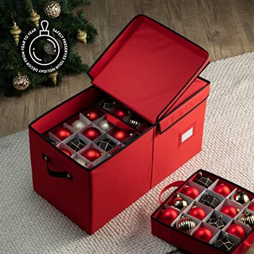 ZOBER Christmas Ornament Storage Box - Stores 128 3" Ornaments with Individual Trays - Tear Proof 600D Oxford Fabric - ornament organizer storage box, Durable Christmas Containers Holder - Red - Image 2