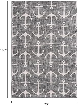 Unique Loom Outdoor Coastal Collection Area Rug - Ahoy (6' 1" x 9' Rectangle, Charcoal/ Ivory) - Image 2