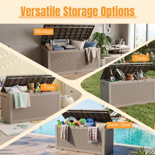 Outdoor Storage Box, 180 Gal Waterproof Resin Deck Box w/Support Rod - Image 5