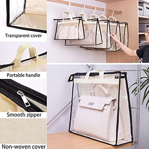 10 Pack Handbag Storage Organizer Dust Bags Transparent Purse Storage Bag Organizer for Closet with Handle and Zipper Handbags Bag (Beige) - Image 5