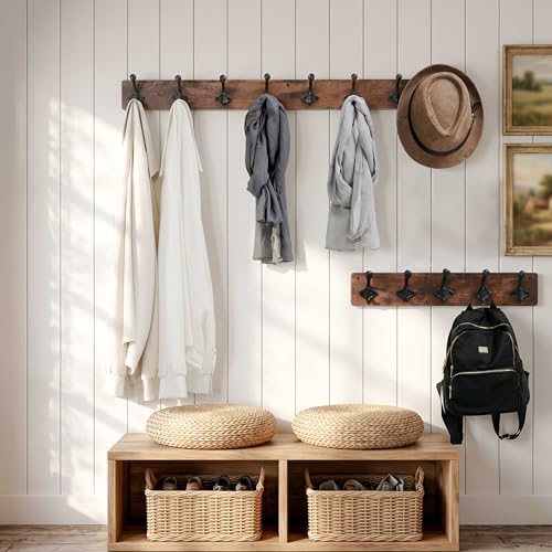 WEBI Rustic Coat Rack Wall Mount,35.43" Long 8 Cast Iron Coat Hooks Wall Mounted,Heavy Duty Farmhouse Wood Coat Hanger Wall Antique Vintage Hooks for Hanging Jacket,Clothes,Backpack,Rustic Brown - Image 5