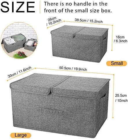 2 Pack Large Storage Boxes with Lids and Handles, Collapsible Linen Storage Bins Organizer Containers Baskets Cube with Removable Divider for Home Bedroom Closet Office (Grey, Large) - Image 7