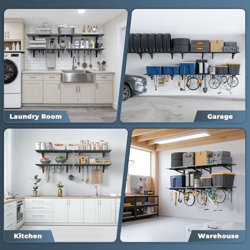 Jusgym 2 Pack Heavy Duty Garage Wall Shelving with 8 Hooks, 2x3ft, 500lbs - Image 7