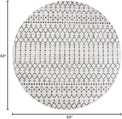Eyely Moroccan Woven Round Rug 5 Ft Cream/Black, Indoor Outdoor Rug - Image 2