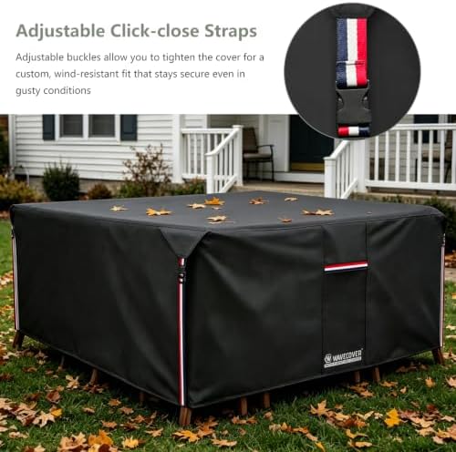 Outdoor Furniture Covers, 600D Heavy Duty Waterproof Outdoor Dining Table and Chairs Cover — 88L x 62W x 28H inch, All-Weather Protection Patio Furniture Cover, Black - Image 6