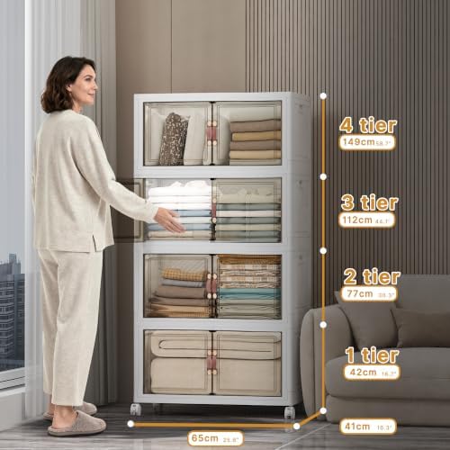 UAMFURI Stackable Storage Bins, 896QT Collapsible Drawers with 2 Lids - Image 3