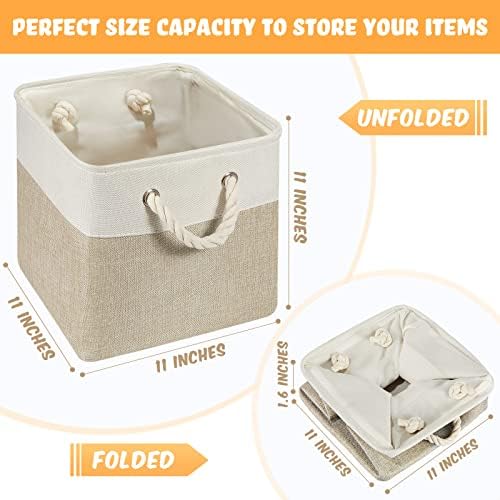 6 Pcs 11x11 Inch Fabric Cube Storage Bins Square Cube Baskets, Light Brown - Image 2