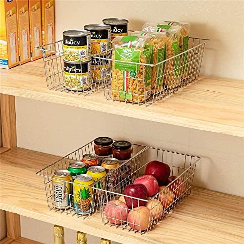 Slideep Wire Baskets Farmhouse Freezer Organizer Storage Bin Basket with Handles, Food Storage for Kitchen Cabinets, Pantry, Closet, Bedroom, Bathroom, Office 3 Pack - Image 2