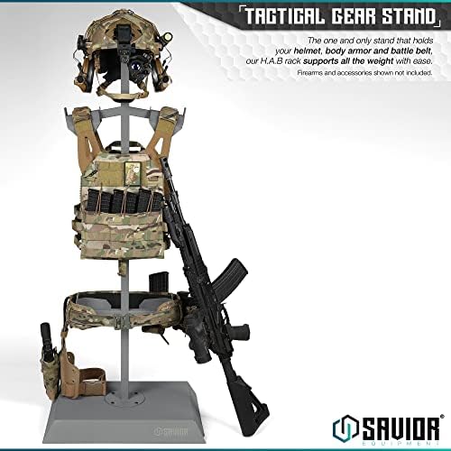 Savior Equipment H.A.B Tactical Gear Stand Helmet Vest Belt Display Rack, Military Gear Holder Plate Carrier Indoor Home Garage Free-Standing Organizer, Heavy Duty Steel Construction Hold Up To 70 lbs - Image 2