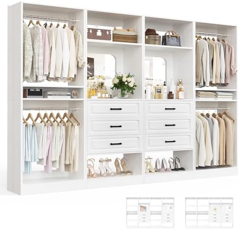 Unikito Closet System, 100" Closet Organizer with Drawers & Mirrors, White by Unikito
