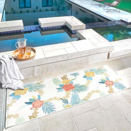 Gertmenian Reyn Spooner Kona Coast Fresco Hawaiian Tropical Rugs - 2x6 Runner, Washable, Stain & UV Resistant Indoor Outdoor Area Rug - Green Ivory Orange Yellow, Laka, 46760 - Image 2