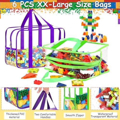 6 Colors XXL Toy Storage Bags with Labels Reusable Clear Toy Organizer - Image 3
