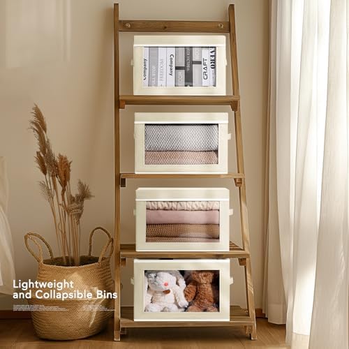 Homsorout Large Storage Baskets with Lids - Stackable Cube Bins for Closet, 6 Pack Beige Windows Organizer Bins, Home Organizers and Storage for Clothes, CD, Towels - Image 5