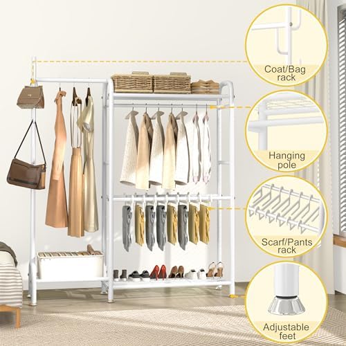 GAIOUS White Portable Closet Rack Wardrobe Clothes, Metal Garment Rack with Shelves for Hanging Clothes Rods，Freestanding Closet Wardrobe Organizer for Cloakroom, Bedroom - Image 3
