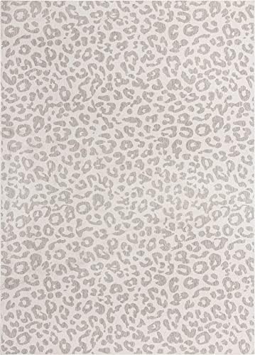Unique Loom Outdoor Safari Collection Area Rug - Leopard (10' x 14' 1" Rectangle, Ivory Gray) - Image 3