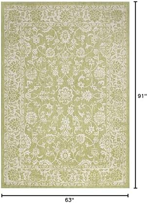 JONATHAN Y Weave Floral Indoor Outdoor Area Rug 5X8 Green/Cream, Tela Bohemian Textured for Backyard, Patio, Porch, Easy-Cleaning, High Traffic, Pet-Friendly, Non-Shedding (SMB100D-5) - Image 2