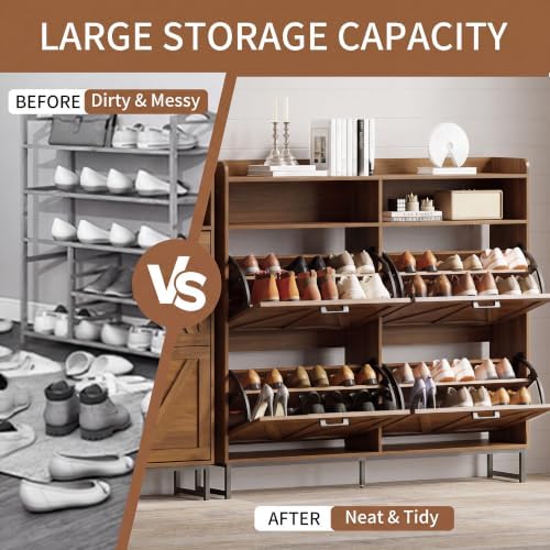 Xixini Shoe Storage Cabinet with 4 Flip Drawers, Entryway Shoe Rack, Walnut - Image 5