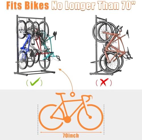 TORACK Freestanding Hanging Bike Stand, 4 Bikes Vertical Bike Storage Stand - Image 2