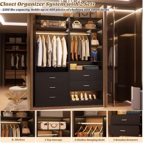 Besiost Closet Systems with 5 Drawers, Closet Organizer System - Image 4